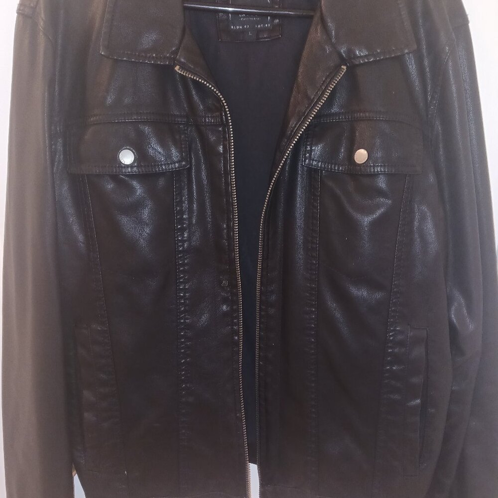 Guess Men’s Black Faux Leather Moto/Bomber Style Jacket